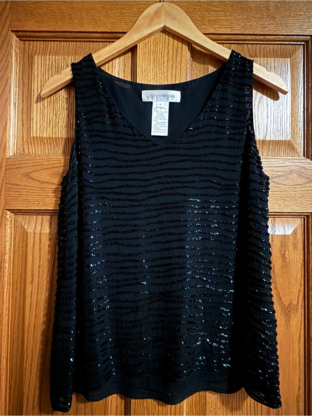 Jones New York Black Sequin Wave Tank